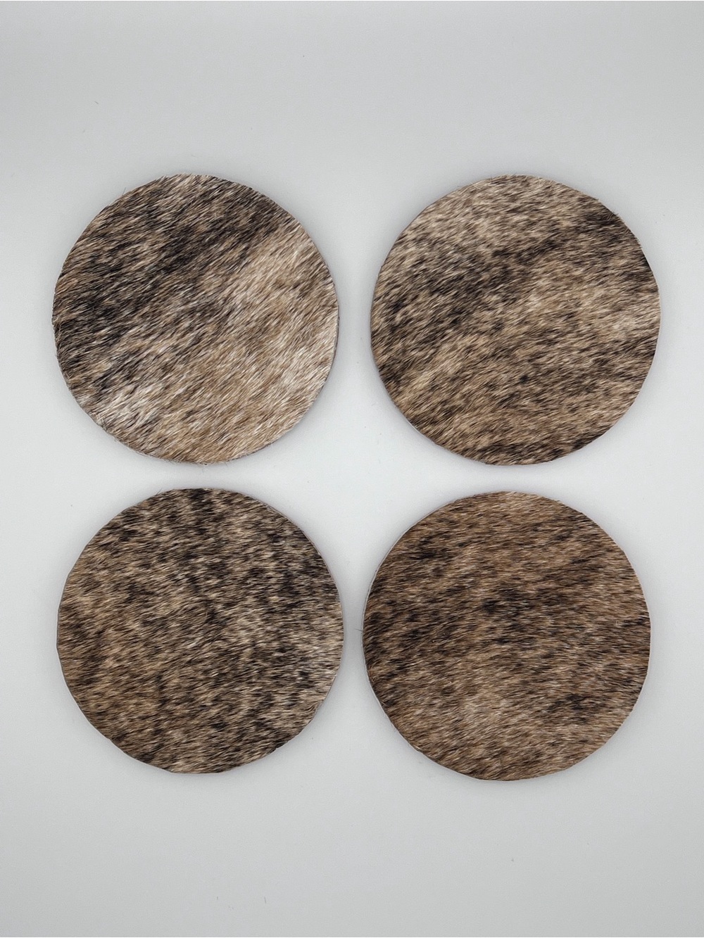 Natural Brown Cowhide Round Coaster Set - Home Accents